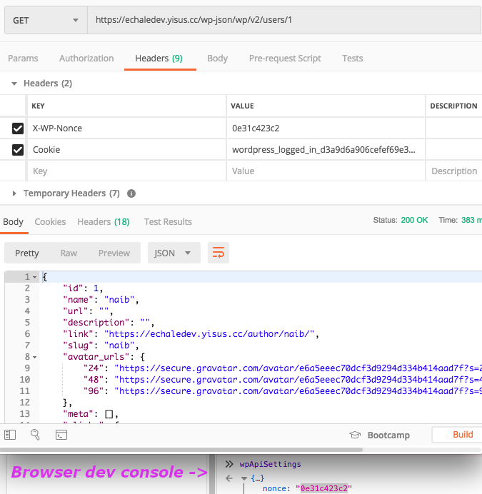 Ejemplo en Postman de solicitud autenticada a la API REST de WordPress