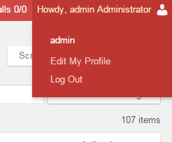 Captura de pantalla mostrando el rol del usuario junto al nombre en la barra de administración
