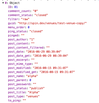 Screenshot della risposta API personalizzata con dati mancanti
