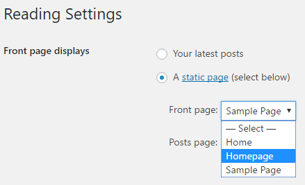 Modifica le impostazioni della pagina iniziale in WordPress