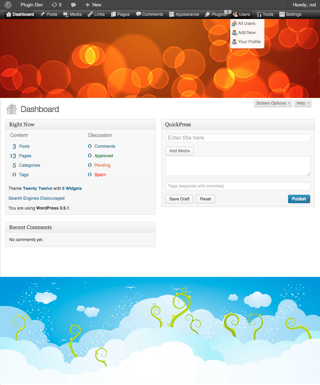Meniul Admin transformat în drop-down