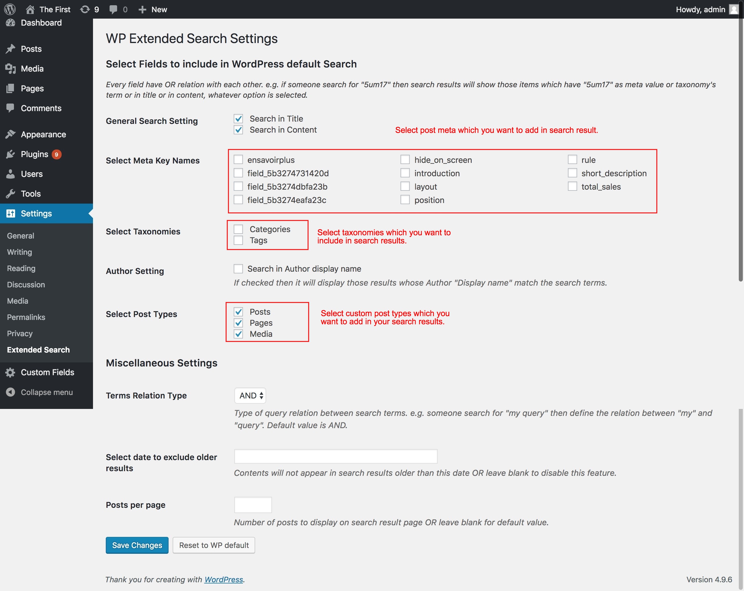 Plugin WP Extended Search para WordPress