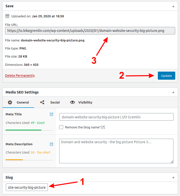 Изменение ярлыка медиафайла в WordPress