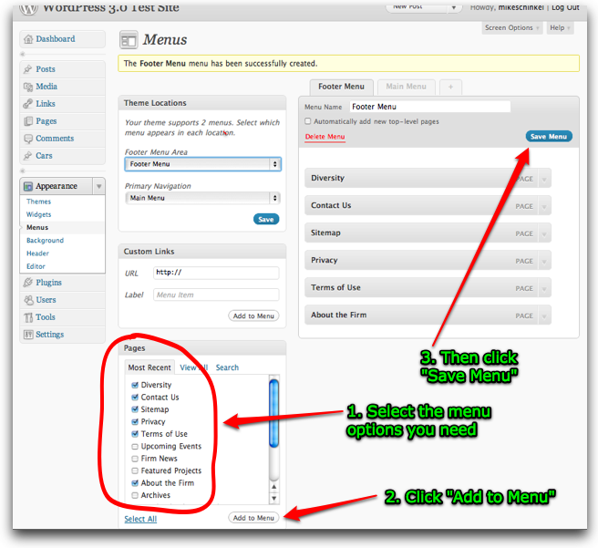 Добавление пунктов в навигационное меню в WordPress 3.x