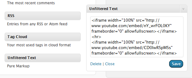 widget nel backend