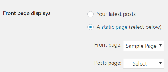 Настройки главной страницы WordPress