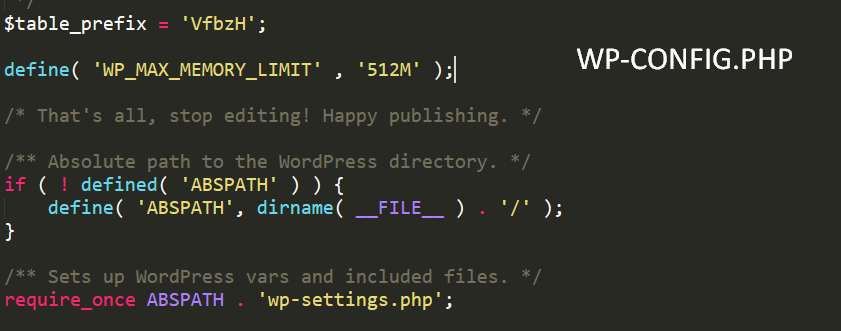 Captura de pantalla del archivo de configuración de WordPress