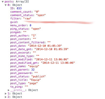 Ejemplo de resultado de WP_Query sin meta datos