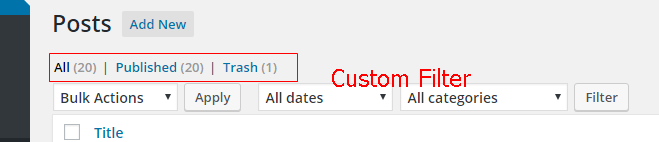 Esempio di filtri personalizzati in WP_List_Table