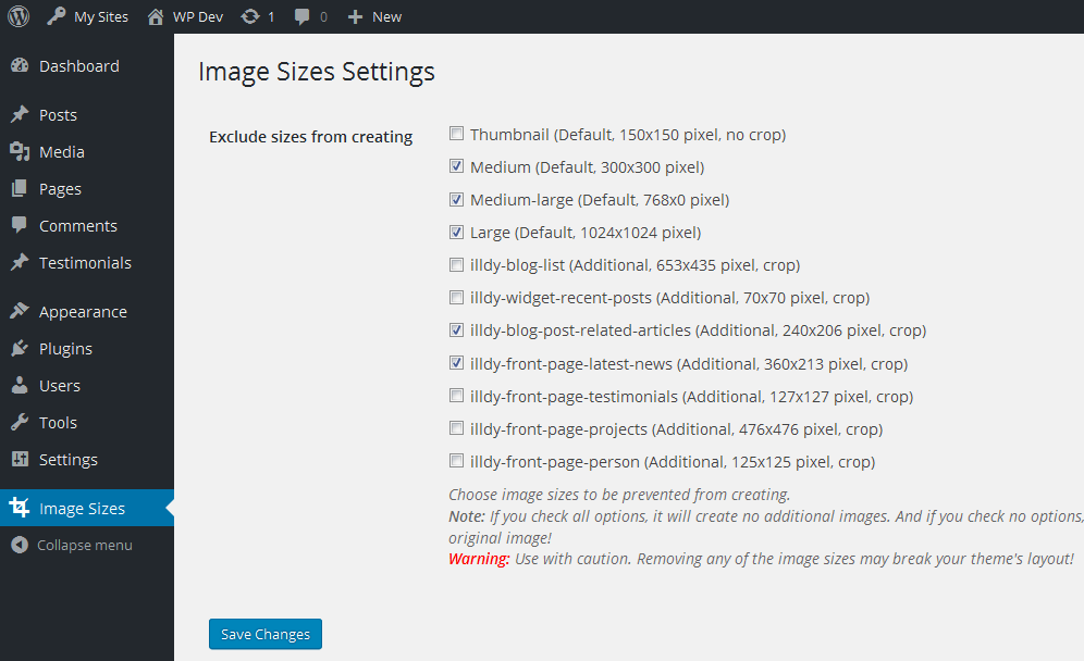 Превью плагина Image Sizes