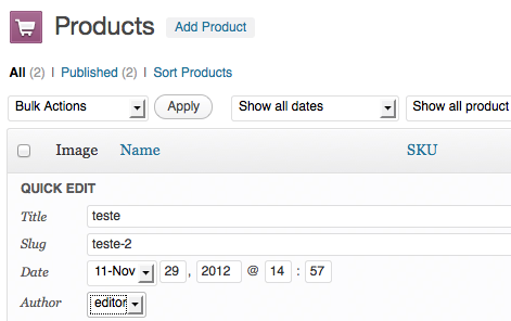 produse WooCommerce cu autor activat