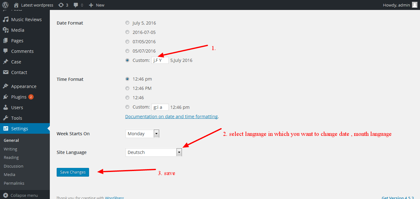 Configuración de formato de fecha e idioma en WordPress