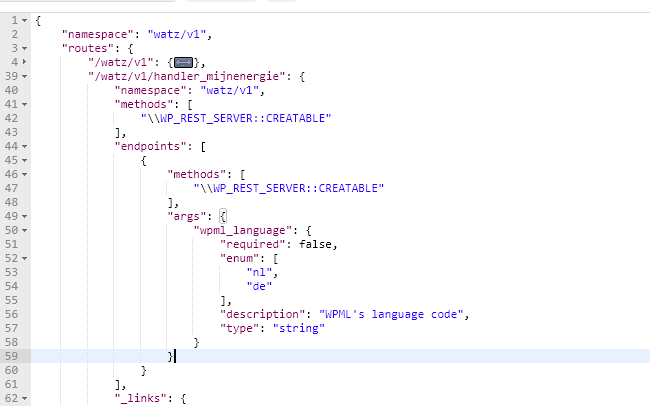 Captură de ecran Postman arătând răspunsul API pentru namespace