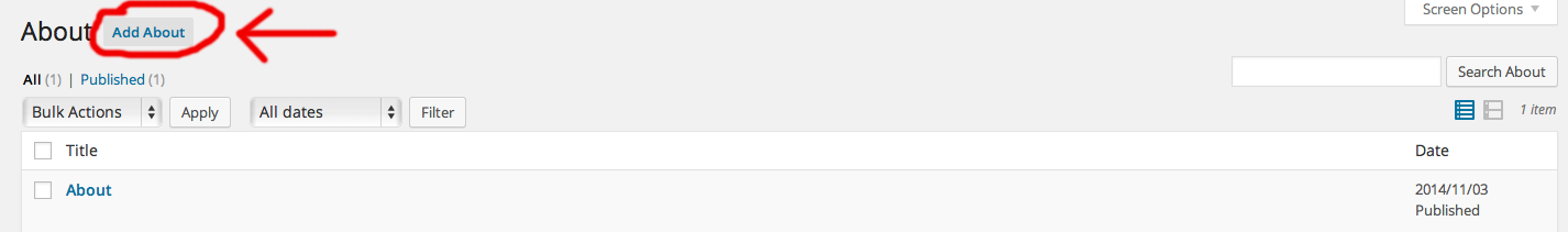 ejemplo del botón Añadir Nuevo en WordPress