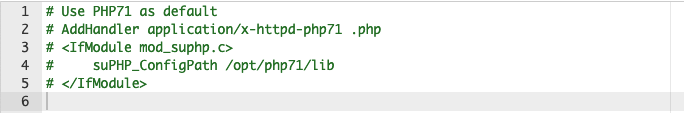 Comenté la configuración predeterminada de PHP