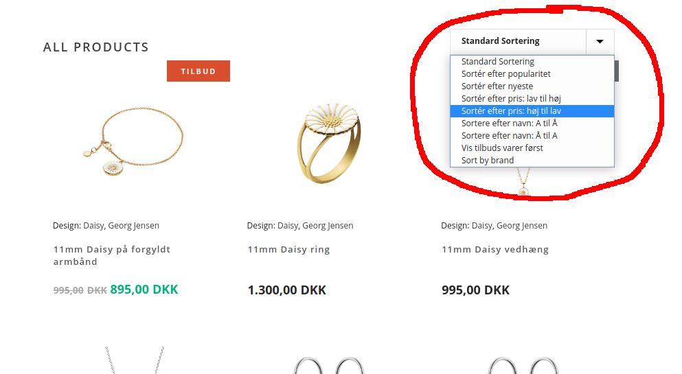 Пример выпадающего фильтра сортировки в WooCommerce