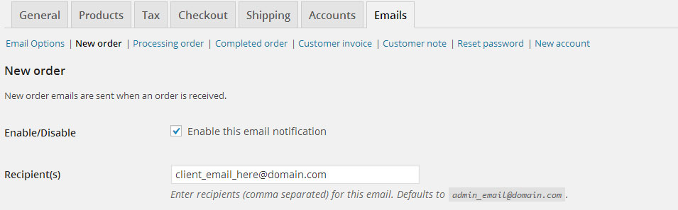 Configuración de correos electrónicos en WooCommerce