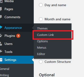 Esempio di sottomenu personalizzato nell'area admin di WordPress