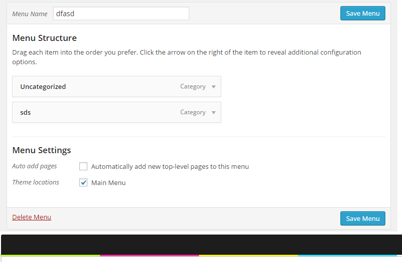 Скриншот проблемы с меню WordPress