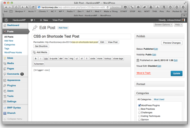 Editor de post cu shortcode trigger-css