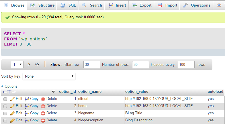 Cambia URL sito in wp_options