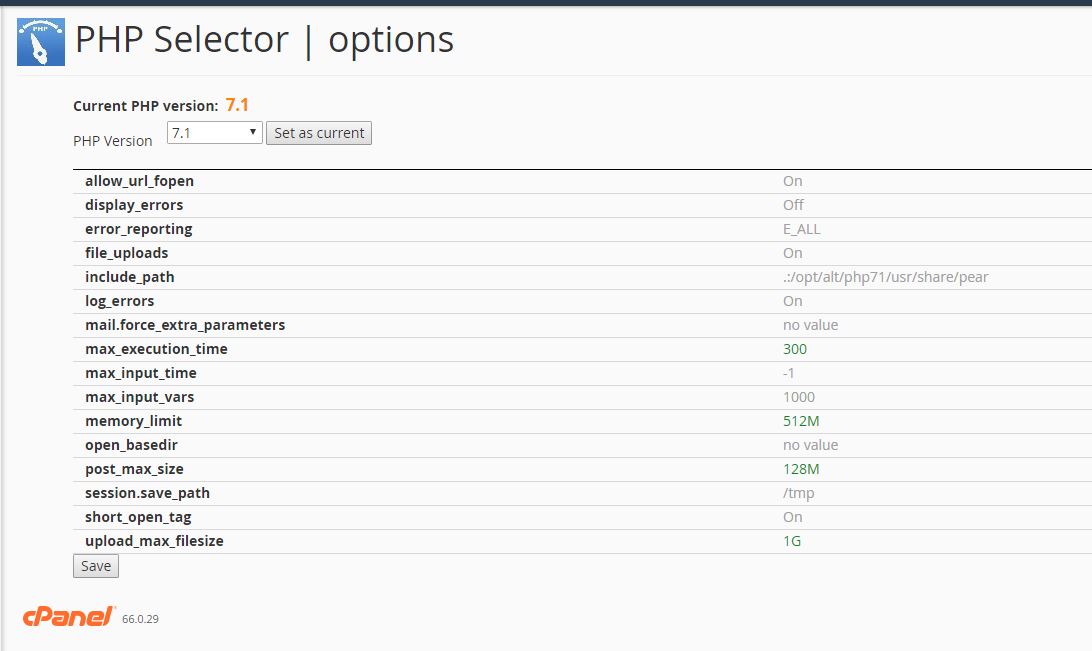 Configuración de memoria en CPanel