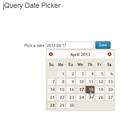 Пример выбора даты с помощью jQuery UI Datepicker