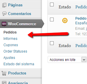 Menu amministrazione Woocommerce con evidenziata la posizione desiderata