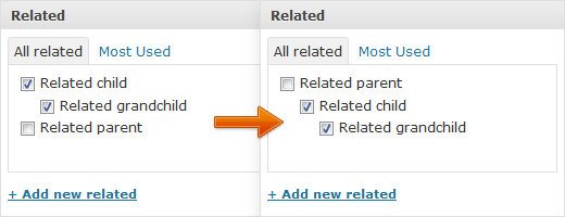 Скриншот работы плагина Category Checklist Tree