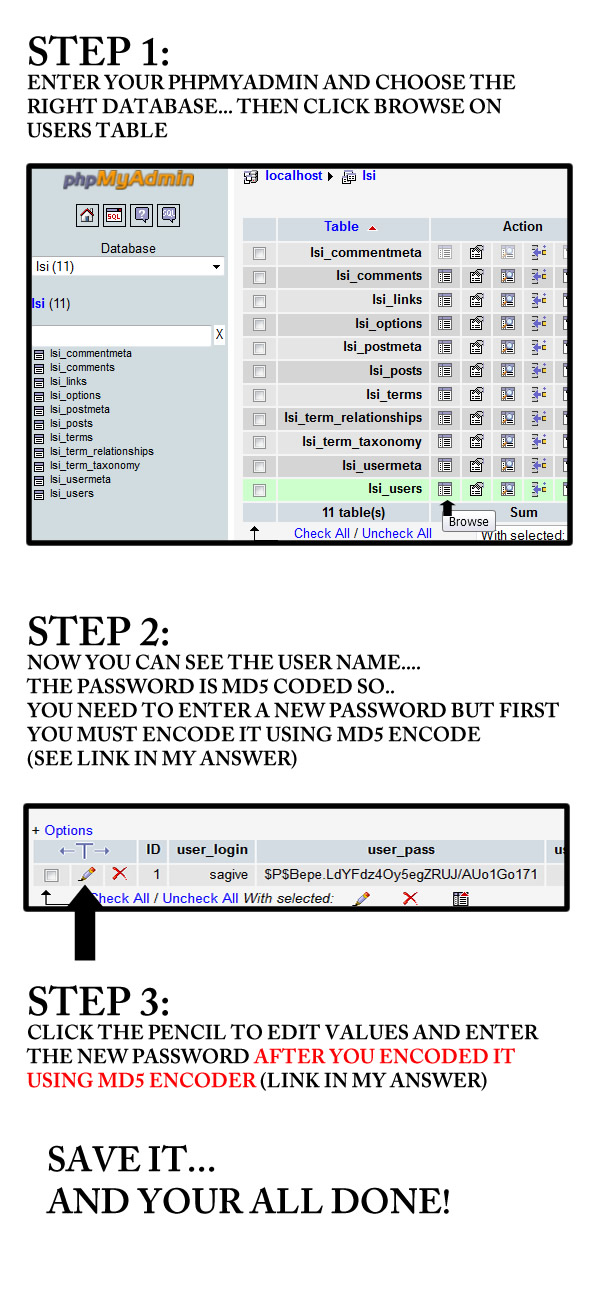 как изменить пароль в phpMyadmin
