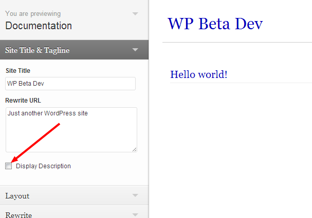 screenshot che mostra la checkbox nel personalizzatore di WordPress