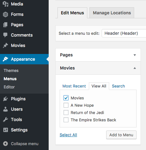Link agli archivi di Custom Post Type nei menu di navigazione WordPress