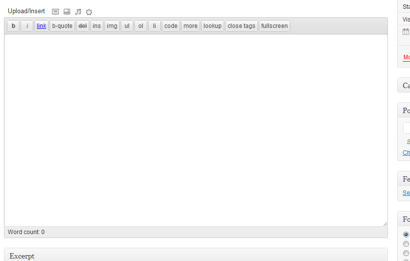 Captura del editor HTML de WordPress con botones quicktag