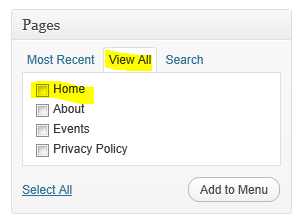 Agregar página de inicio al menú en WordPress
