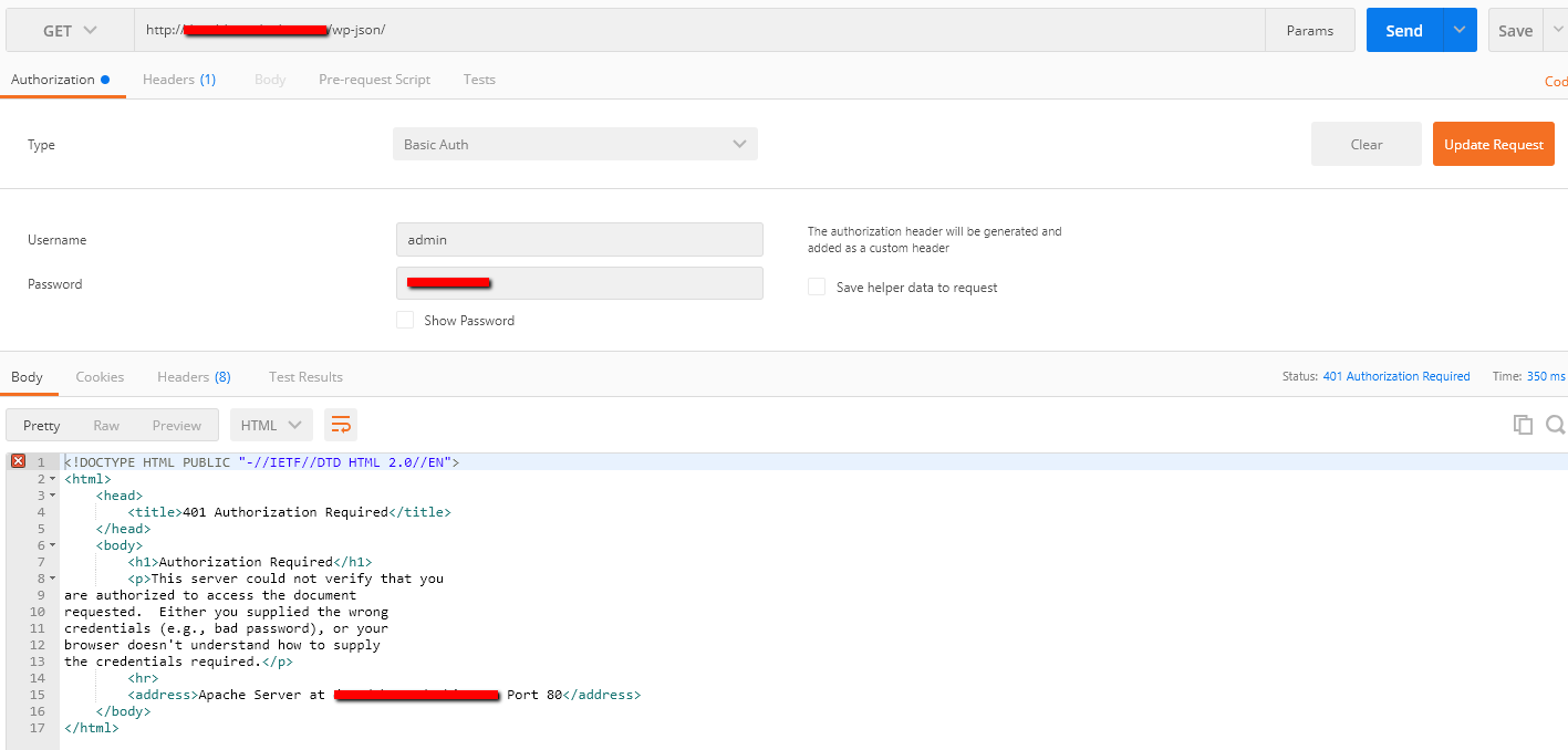 Error 401 de autorización en Postman