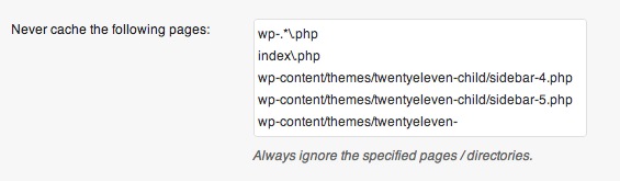 Archivos excluidos en W3TC