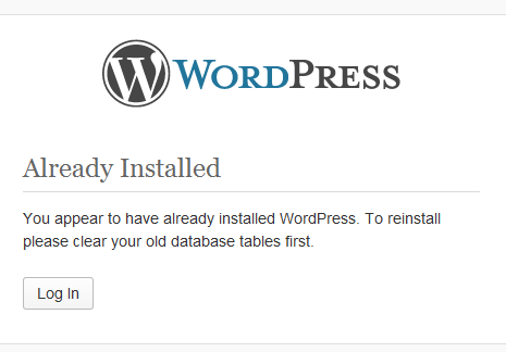 Schermata di WordPress che indica che l'installazione è già completata